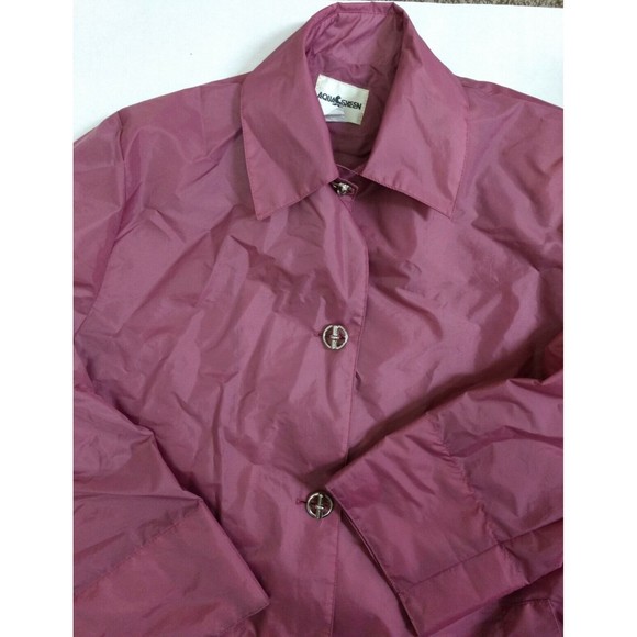 Vintage Aqua Sheen SZ M Raincoat Jacket Dusty Rose Long Sleeve Belted Button Up - Picture 3 of 5